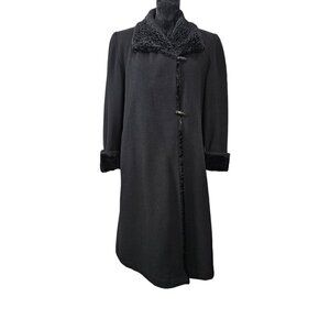 Madeline By Alorna Vintage Faux Fur Wool Cashmere Long Full Length Black Coat